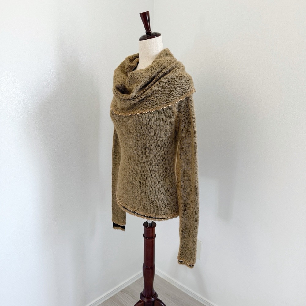 VTG Mac & Jac Sweater Womens Medium Brown Mohair Cowl Neck Beaded Fairy Grunge - Picture 6 of 10